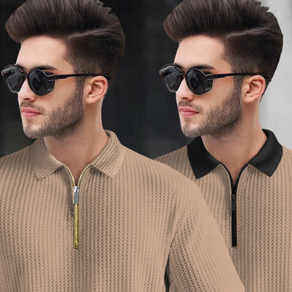 (Pack Of 2) Polo Waffle Beige Textured T-shirts