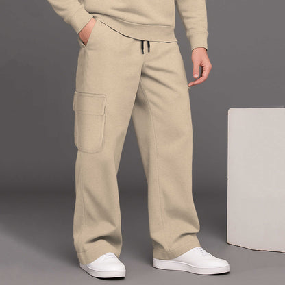High Neck Beige Sweatshirt with Baggy Cargo Tracksuit