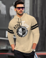 Men Printed Hooded Neck Beige T-Shirt