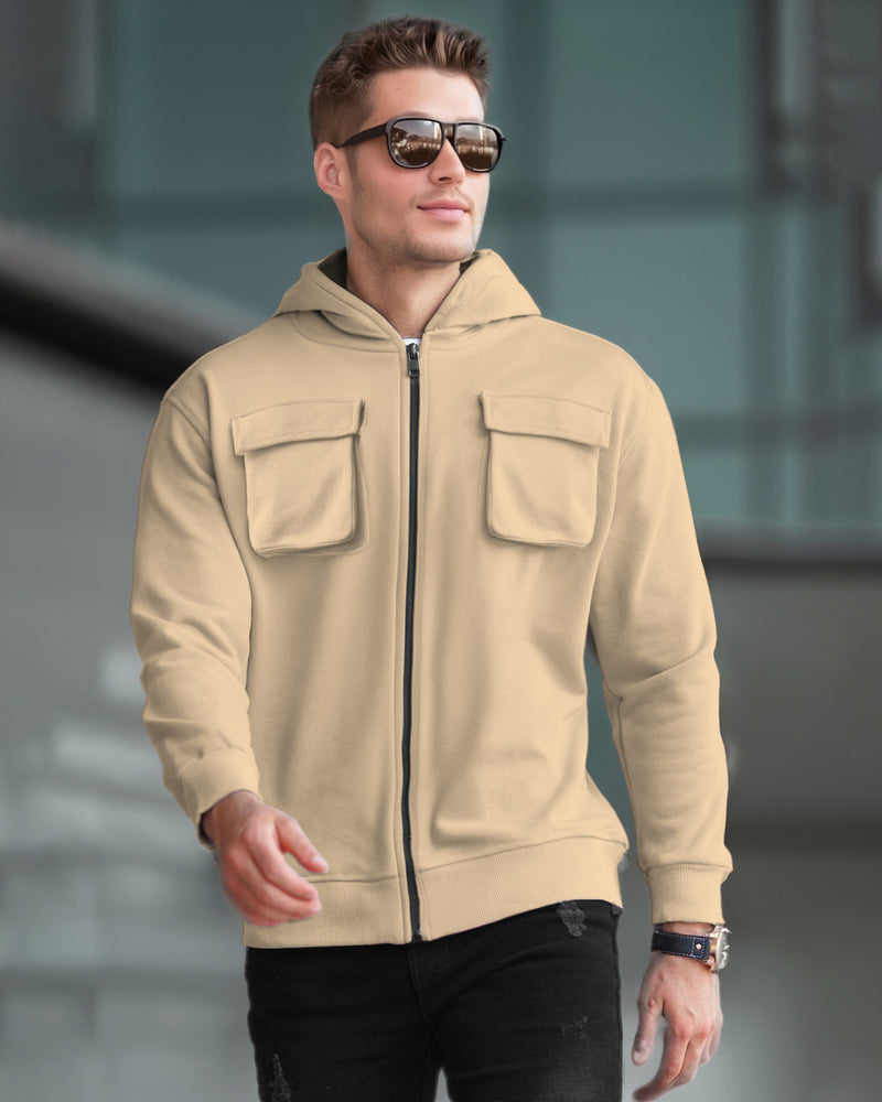 Men's Beige Hooded Jacket