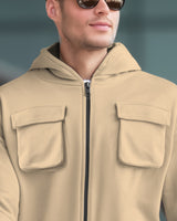 Men's Beige Hooded Jacket