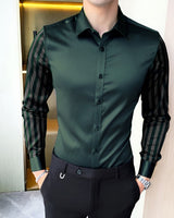 Stripe Olive Green Party Wear Shirt