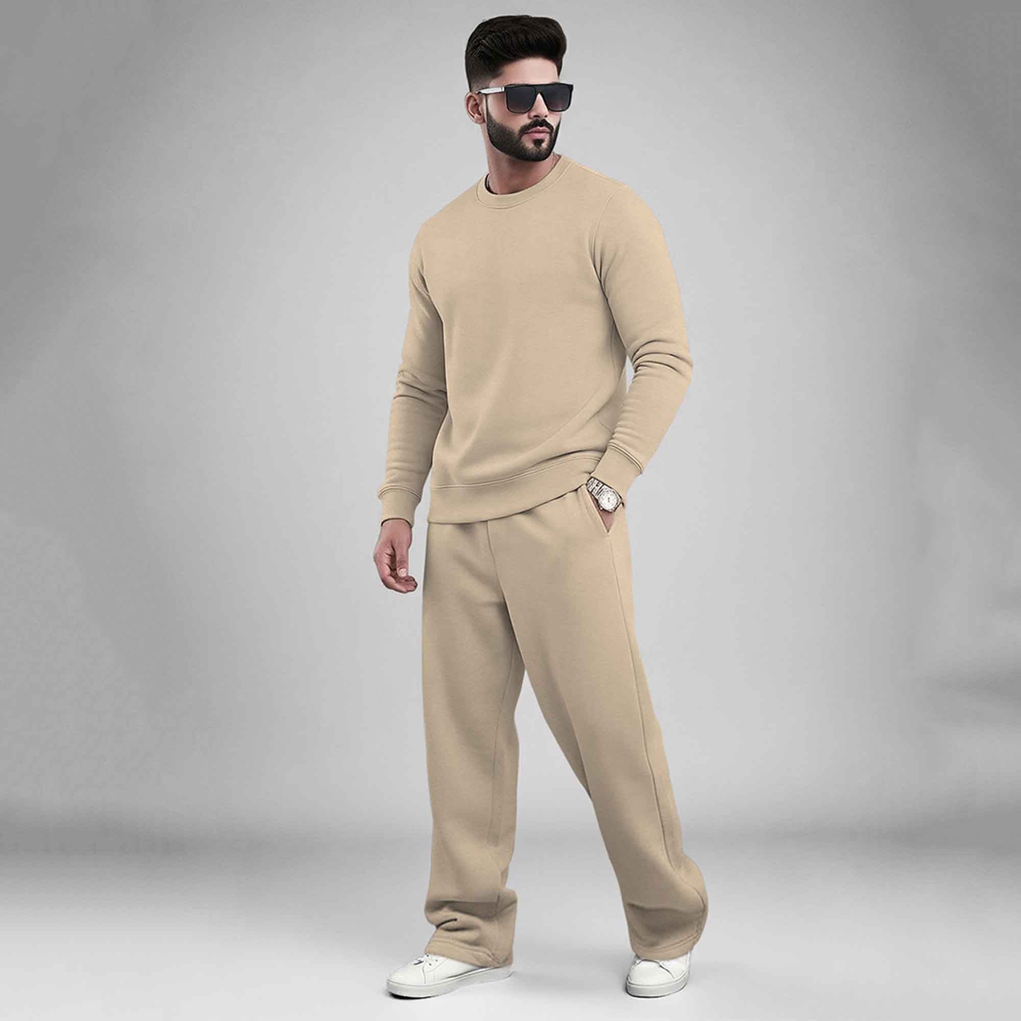 Olive Green High Neck Sweatshirt & Olivegreen Plain Baggy Cargo Tracksuit
