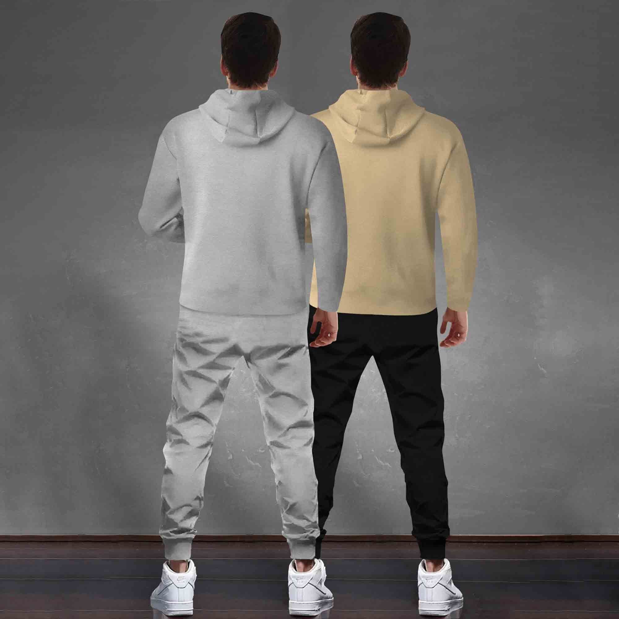 (Pack Of 2) Tracksuit Grey & Beige Hooded T-shirts / Matching Trackpants