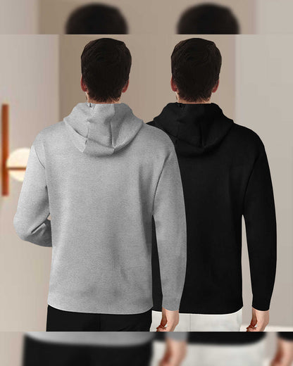 (Pack Of 2) Mens Full Sleeve Hooded Neck Printed T-shirt Grey & Black