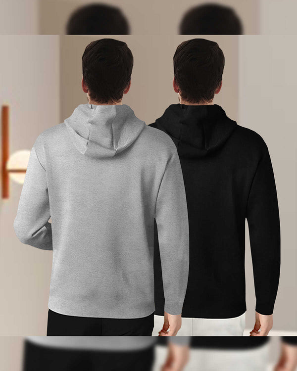 (Pack Of 2) Mens Full Sleeve Hooded Neck Printed T-shirt / Grey & Black