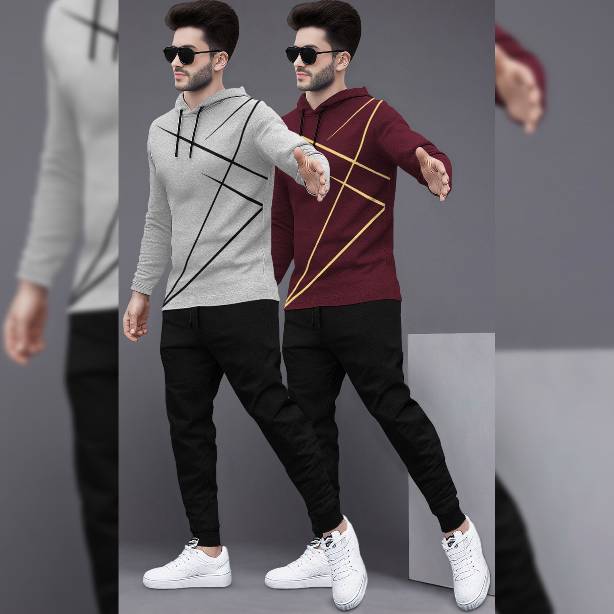 (Pack Of 2) Printed Tracksuit For Men Grey & Maroon