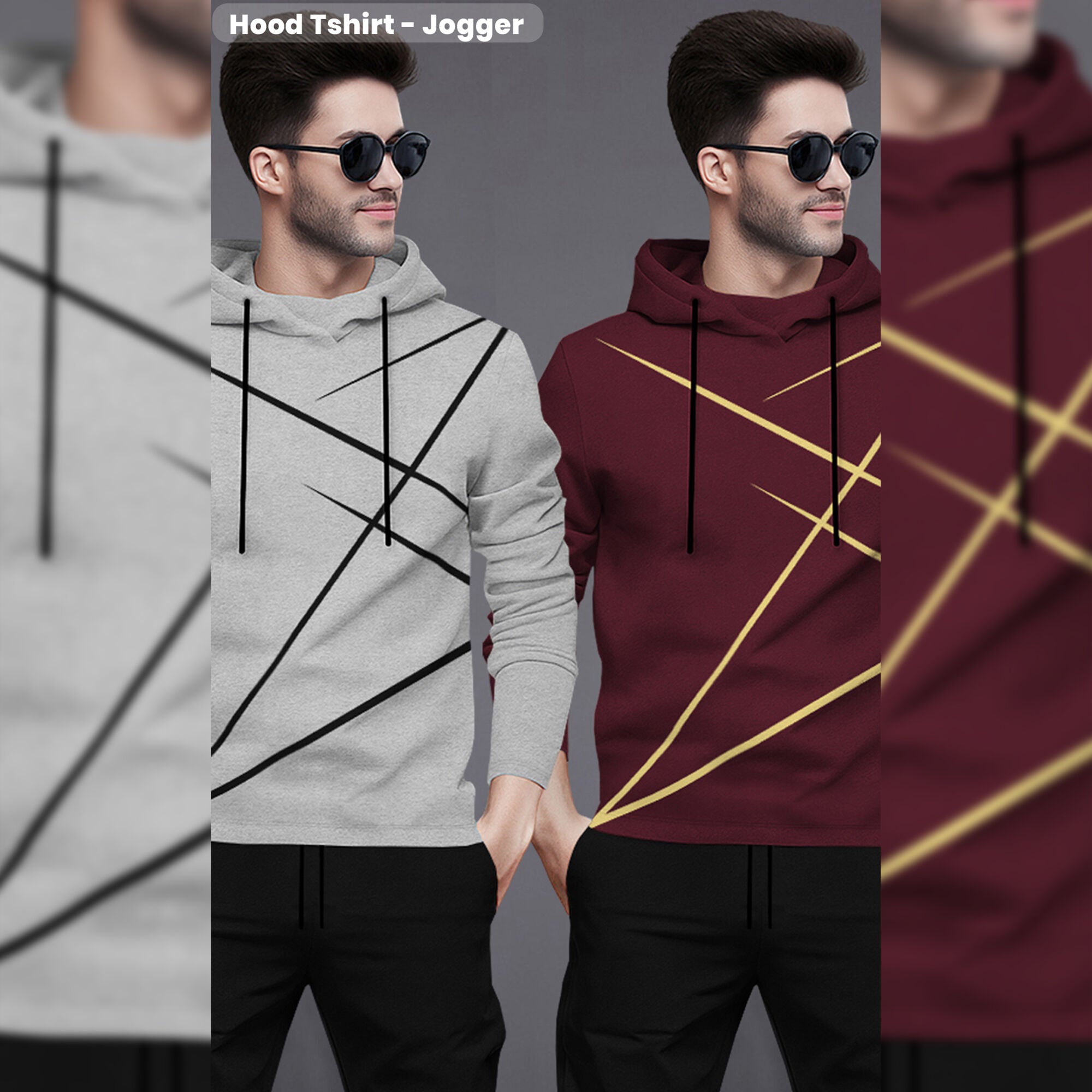 (Pack Of 2) Printed Tracksuit For Men Grey & Maroon