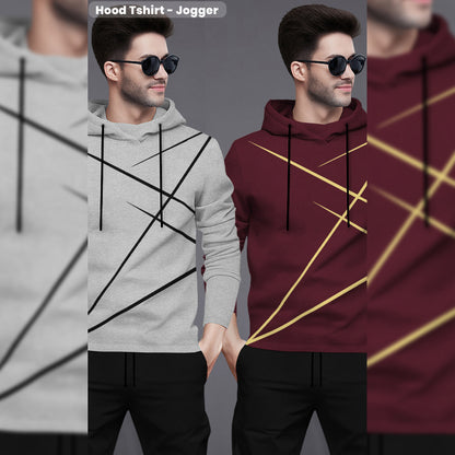 (Pack Of 2) Printed Tracksuit For Men Grey & Maroon