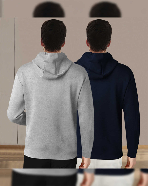 (Pack Of 2) Mens Full Sleeve Hooded Neck Printed T-shirt / Grey & Navy