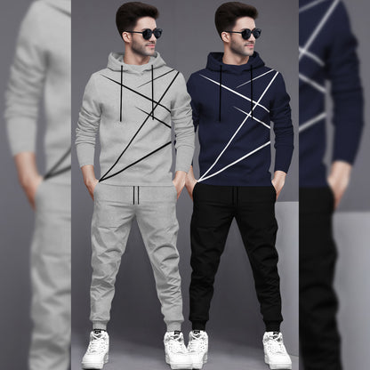 (Pack Of 2) Printed Tracksuit For Men Grey & Navy