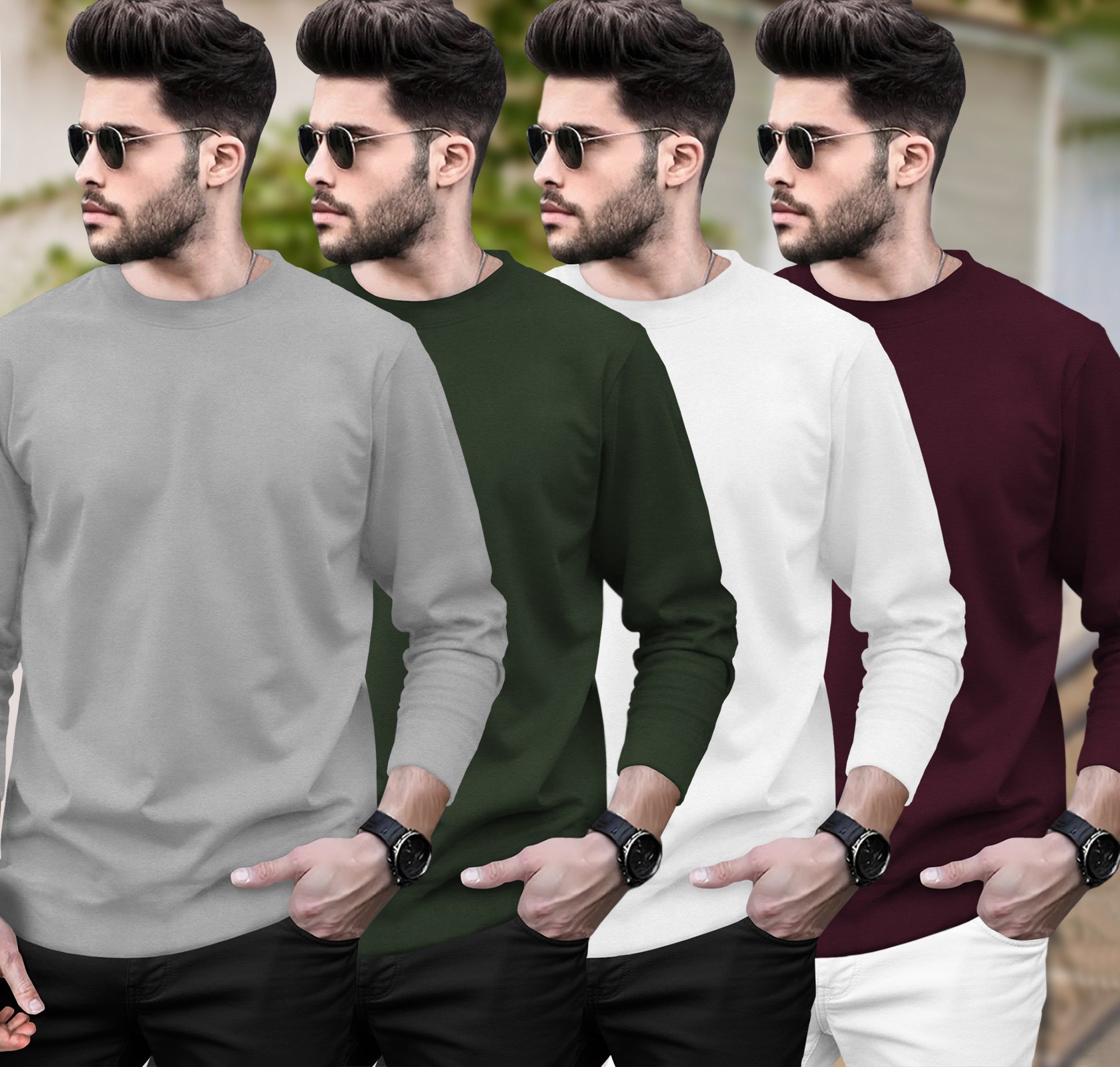 (Pack Of 4) Round Neck Full Sleeve Plain T-shirts