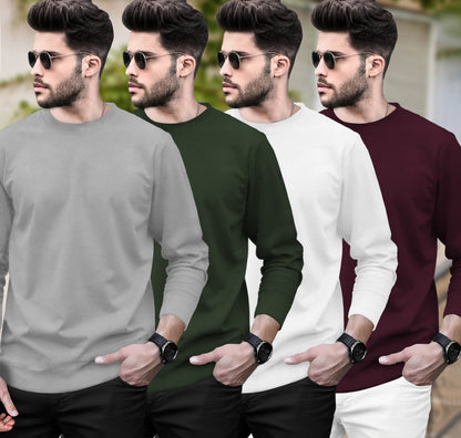 (Pack Of 4) Round Neck Full Sleeve Plain T-shirts