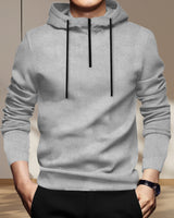 Mens Grey Full Sleeve Plain Zip Hooded T-shirt