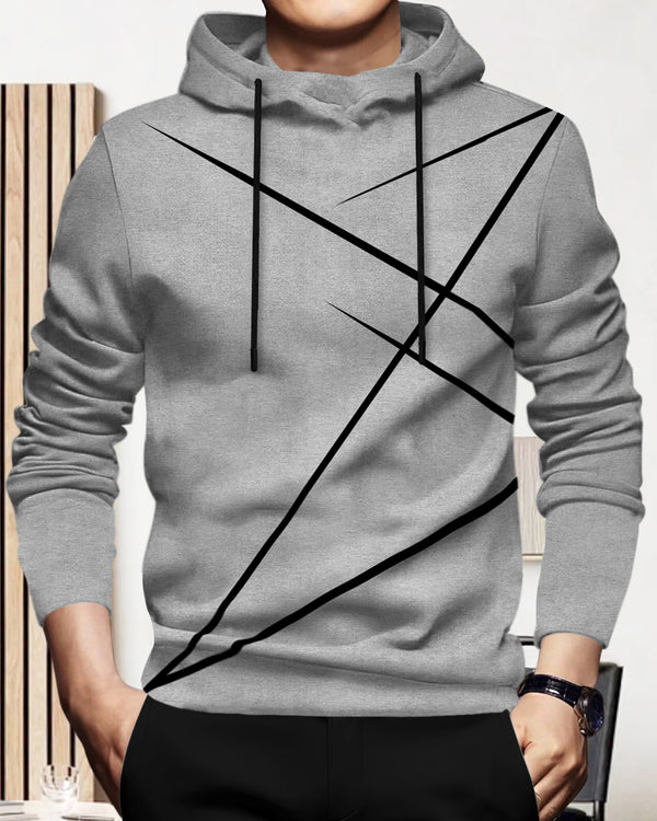 Mens Full Sleeve Hooded Neck Printed T-shirt Grey