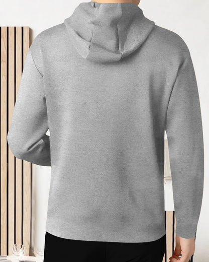 Mens Full Sleeve Hooded Neck Printed T-shirt Grey