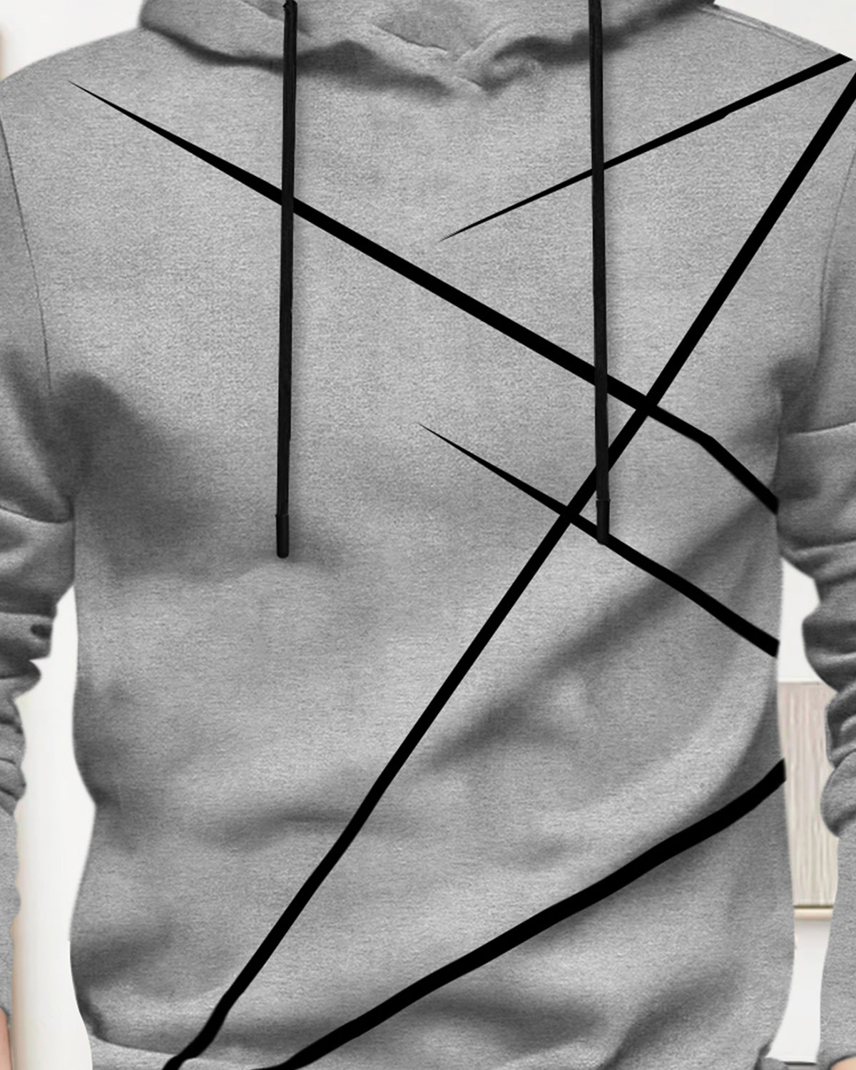 Mens Full Sleeve Hooded Neck Printed T-shirt Grey