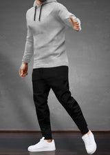 Tracksuit For Men Grey Hooded Full Sleeve T-shirt / Black Trackpant