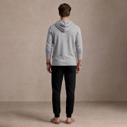 Grey Hooded Full Sleeve T-shirt with Black Trackpant Tracksuit