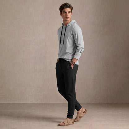 Grey Hooded Full Sleeve T-shirt with Black Trackpant Tracksuit