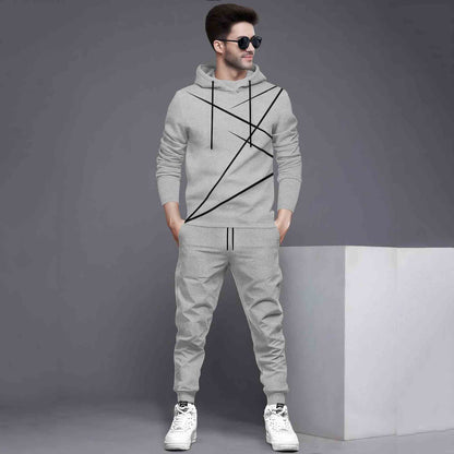 Full Sleeve ZigZag Parttern Grey T-shirt With Matching Trackpant