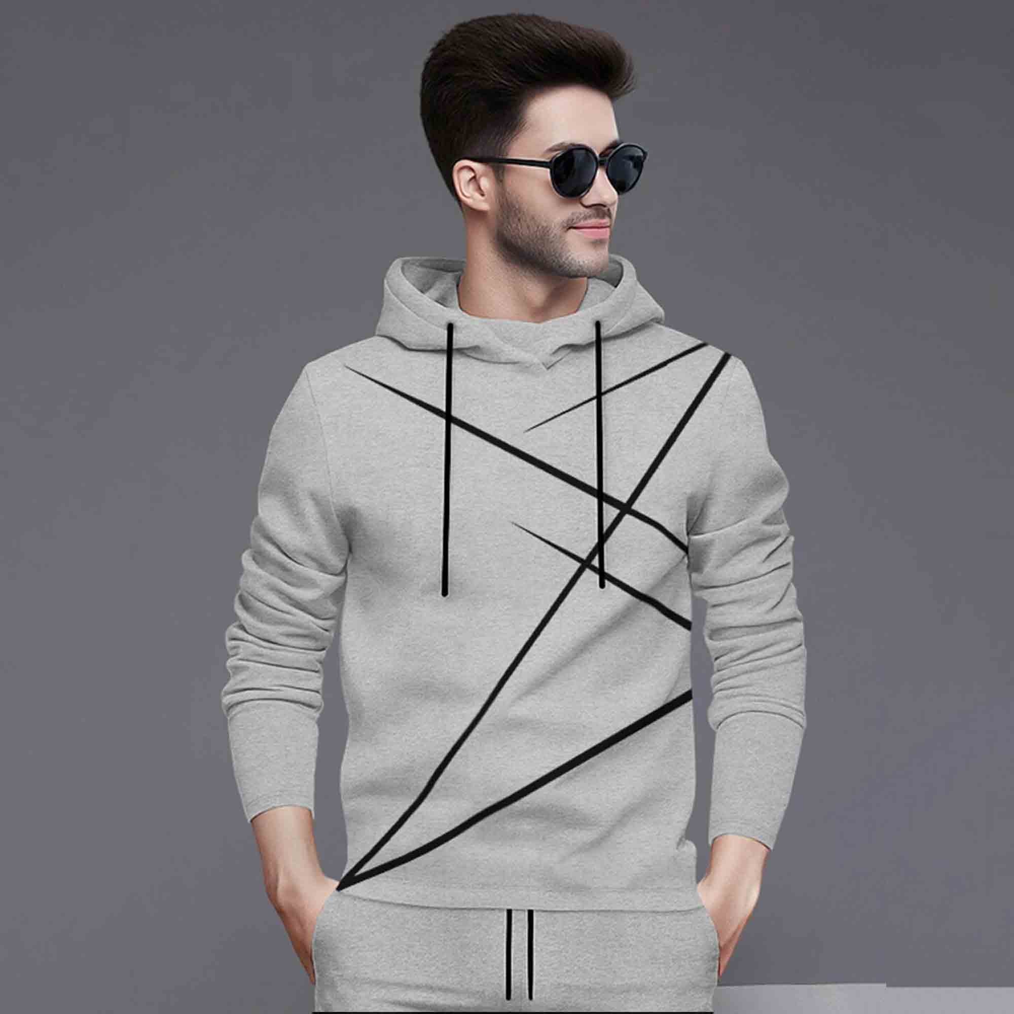 Full Sleeve ZigZag Parttern Grey T-shirt With Matching Trackpant