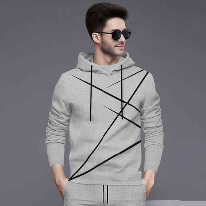 Full Sleeve ZigZag Parttern Grey T-shirt With Matching Trackpant