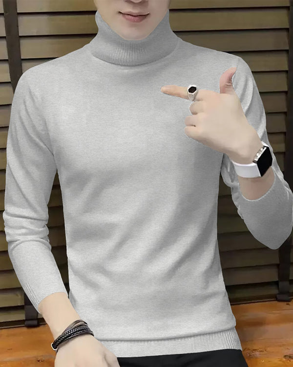 Men High Neck Plain Sweatshirt / Grey