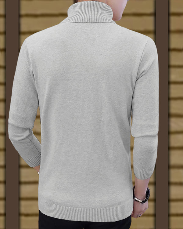 Men High Neck Plain Sweatshirt / Grey