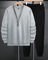 Mens Tracksuit - Full Sleeve Grey t-shirt / Black Trackpant