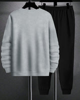 Mens Tracksuit - Full Sleeve Grey t-shirt / Black Trackpant