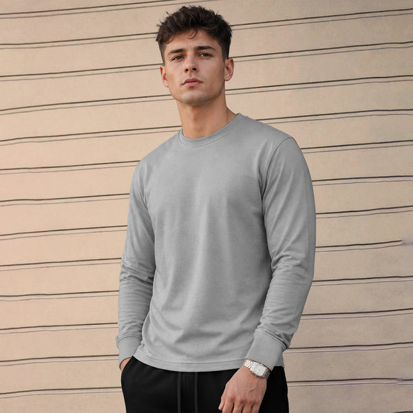 Mens Full Sleeve Round Neck  Plain Grey T-shirt