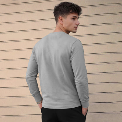 Mens Full Sleeve Round Neck  Plain Grey T-shirt