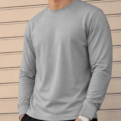 Mens Full Sleeve Round Neck  Plain Grey T-shirt