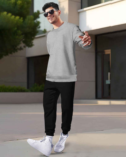 Mens Tracksuit - Full Sleeve Grey t-shirt / Black Trackpant