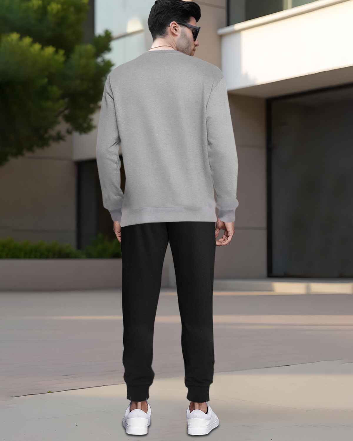 Mens Tracksuit - Full Sleeve Grey t-shirt / Black Trackpant