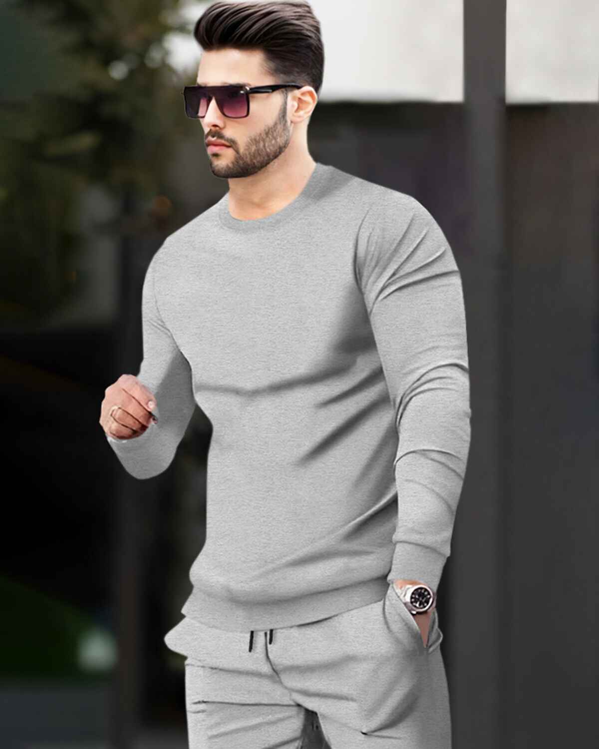 Mens Tracksuit - Full Sleeve Grey t-shirt / Grey Trackpant