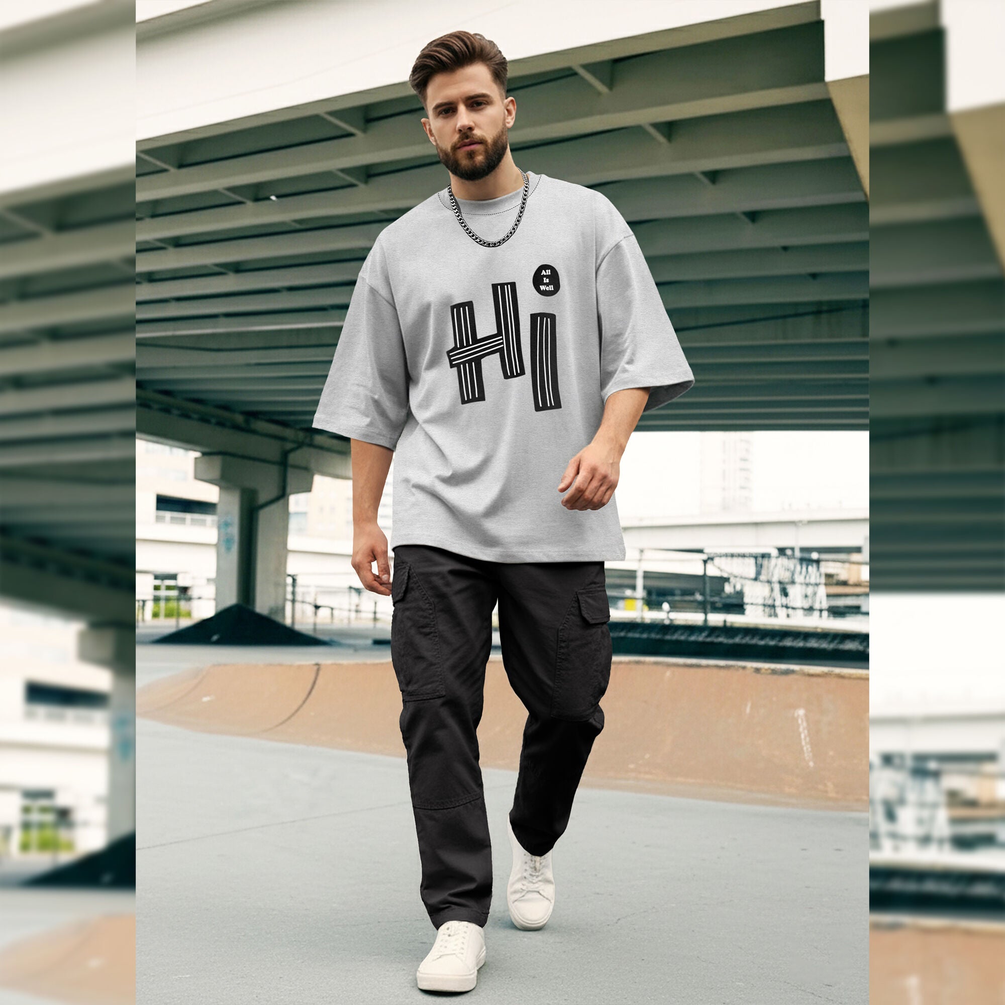 Mens Loose Fit Baggy T-shirt Grey