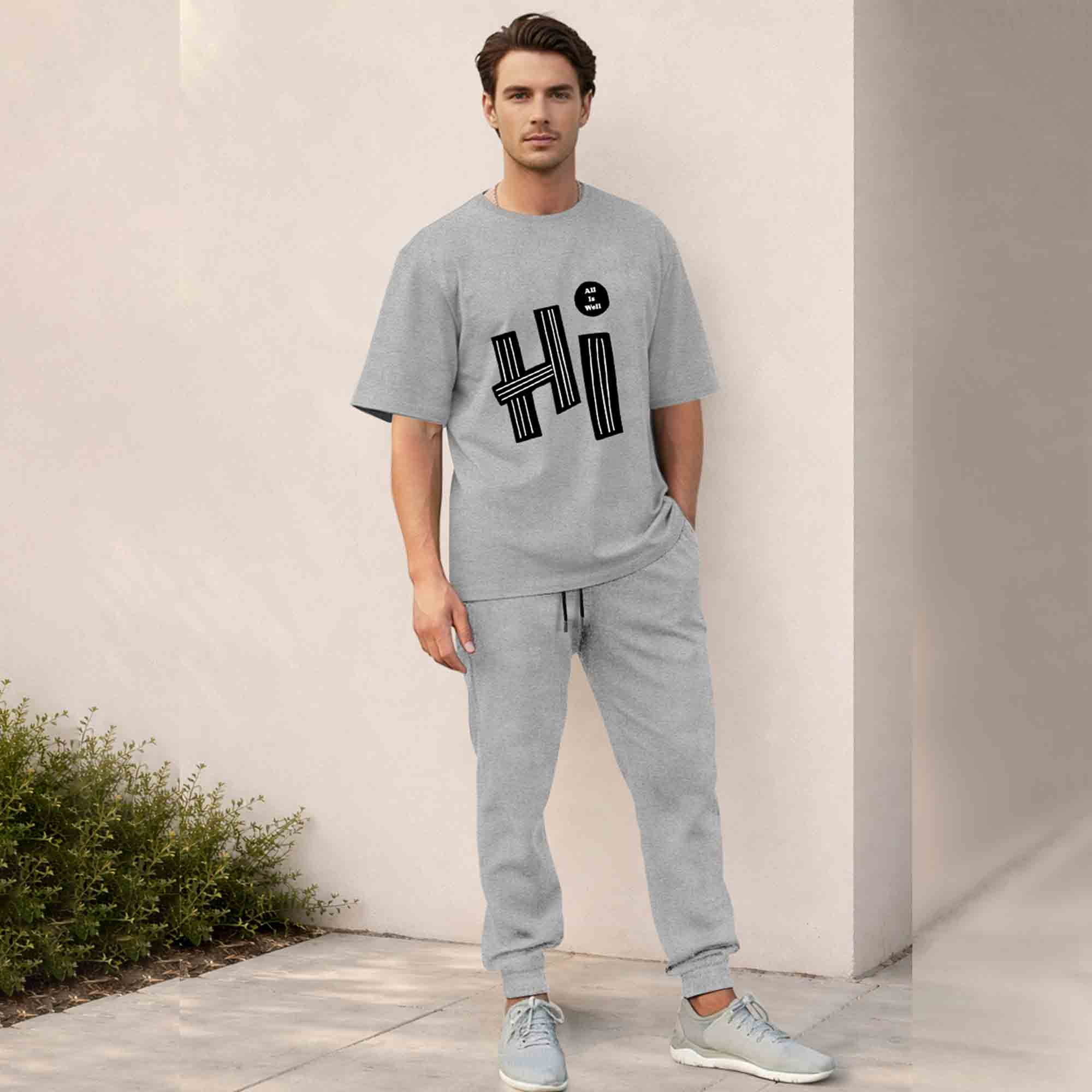 Men Outfit Set - Oversized Printed T shirts & Plain Track Pants - 13 Variants