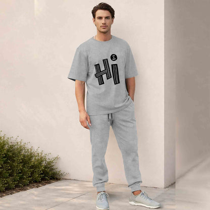 Men Outfit Set - Oversized Printed T shirts & Plain Track Pants - 13 Variants