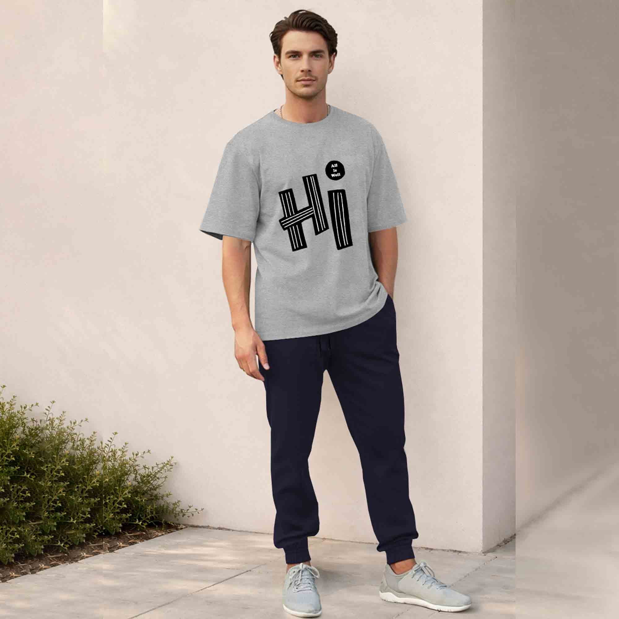 Men Outfit Set - Oversized Printed T shirts & Plain Track Pants - 13 Variants