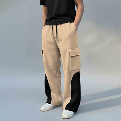 Men 4 Pockets Dual Color Baggy Cargo Pant Black & Beige