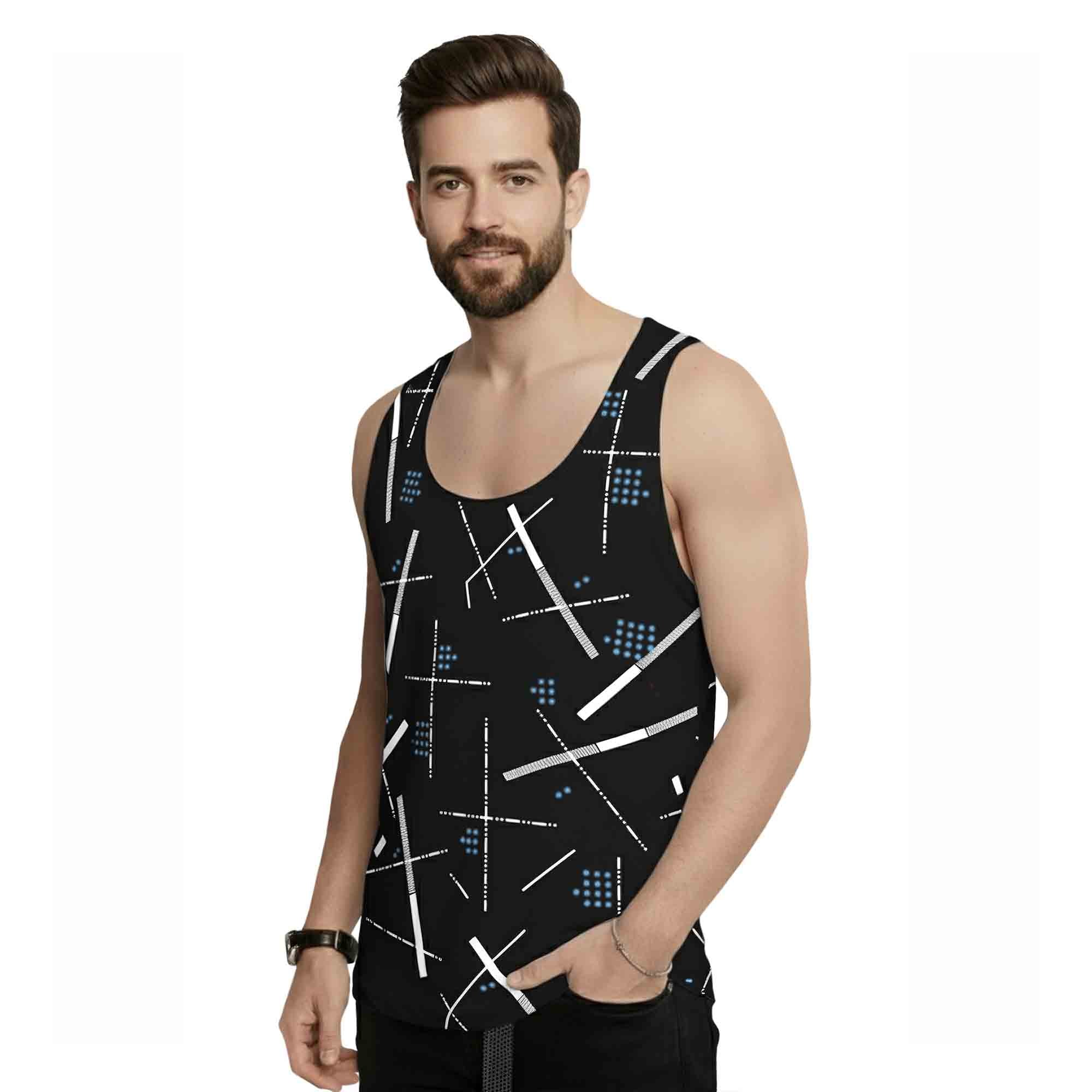 Men Sleeveless Abstract Printed Black Vest