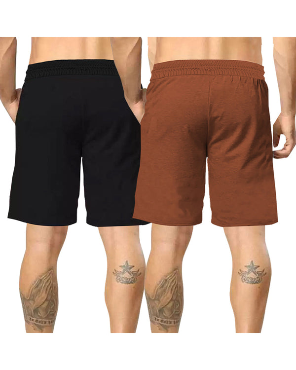 mens short-PACK OF 2-Black-brown