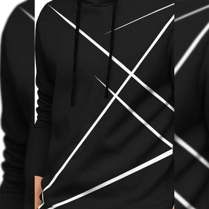 Boys Full Sleeve Black Zig Zag Graphic Printed  Hooded T-shirt