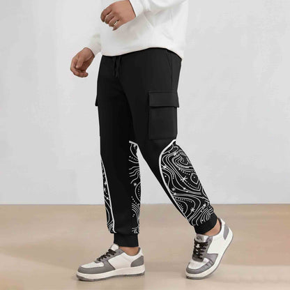 Designer Cargo Black Jogger with Side Print Panel