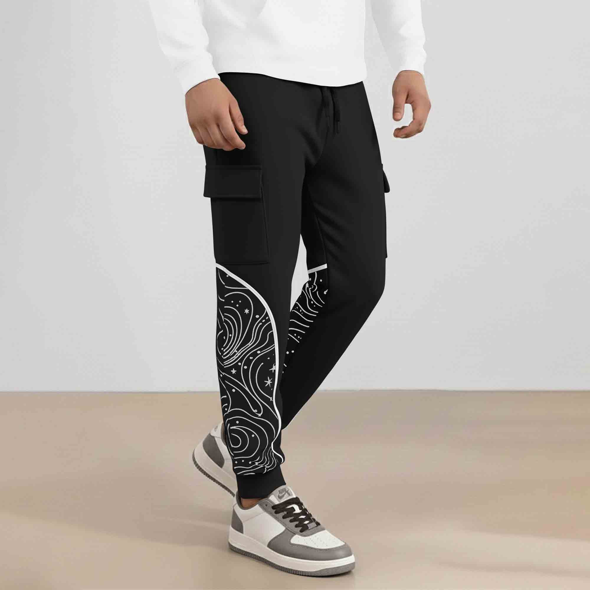 Designer Cargo Black Jogger with Side Print Panel