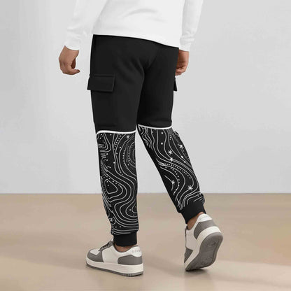 Designer Cargo Black Jogger with Side Print Panel
