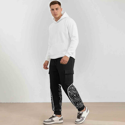 Designer Cargo Black Jogger with Side Print Panel