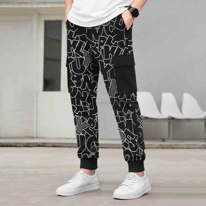 Mens All Over Print 4 Pockets Cargo Jogger Black
